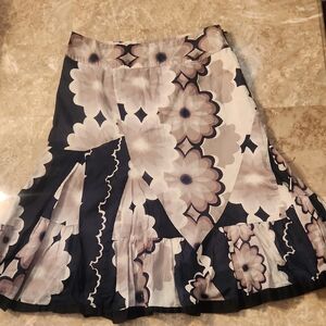 Odille Navy & Black With Cream Floral A-Line Skirt